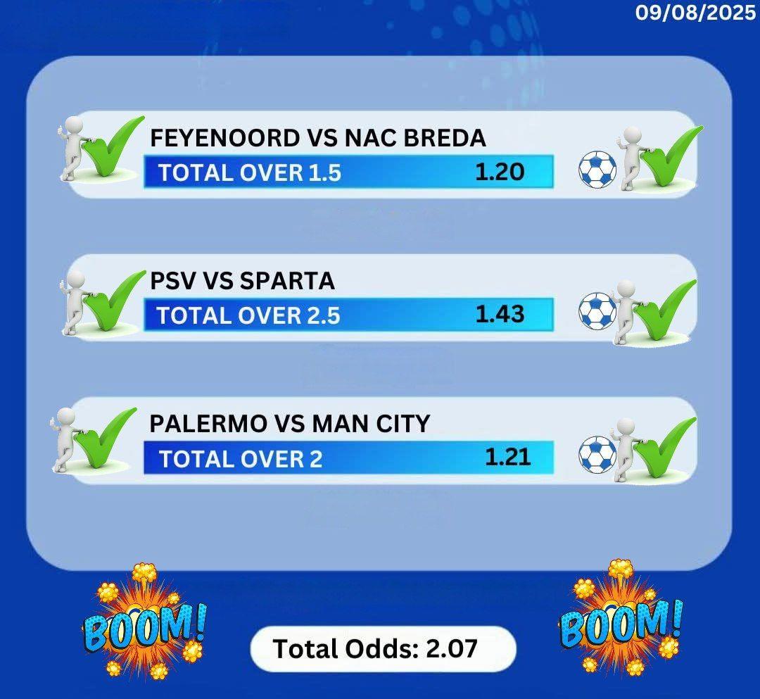 CONGRATULATIONS 
💯💯💯💯💯💯💯💯
DOUBLE ODDS WON SUCCESSFUL 
✅️✅️✅️✅️✅️✅️✅️✅️✅️✅️✅️✅️
t.me/AIPROTIPS2027
t.me/AIPROTIPS2027