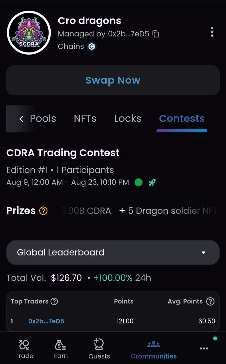 🐉dragon warriors🐉on cronos and solana (@crodragons) on Twitter photo $CDRA trading contest is live on <a href="/ObsidianSwap/">ObsidianSwap | SWAP. CLAIM. WIN!!</a> get that $CDRA 🎒 while its cheap the more trades that happens the more volume which mean more eyes 👀 on the project and #CronosChain
obsidian.finance/crommunities/t… $CDRA trading contest is live on <a href="/ObsidianSwap/">ObsidianSwap | SWAP. CLAIM. WIN!!</a> get that $CDRA 🎒 while its cheap the more trades that happens the more volume which mean more eyes 👀 on the project and #CronosChain
obsidian.finance/crommunities/t…