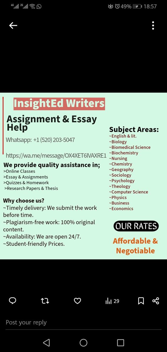 InsightEwriters's tweet image. NEED HELP WITH YOU CLASS WORK📚📝, DM us. 📚We offer quality work free of AI.
We provide turnitin reports (AI &amp;amp; Plag) 

Nursing
Biology
Biochemistry
Business
#Sociology
#Psychology

#Labreports #Onlineclass #Assignmentdue #essaypay #medstudent #nurses #GraduateStudies #UCLA…