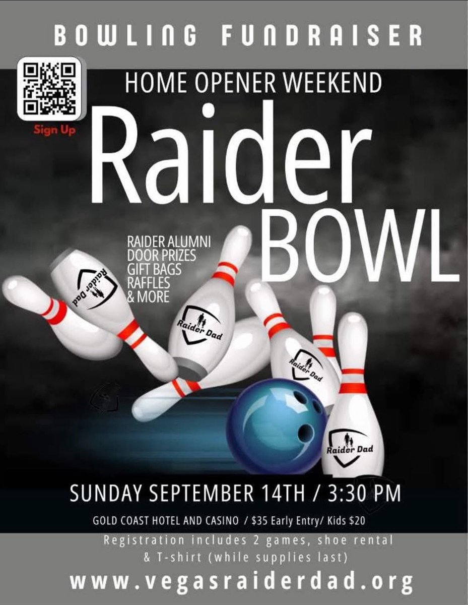 Home Opener Weekend—join us as we bring together #RaiderNation. You can help us create experiences for the youth at Allegiant Stadium. 

Thank you to Bowers Family for donating an autographed jersey to Raider Dad. This is one of the many prizes. 

Sign up: shorturl.at/cmsZ6