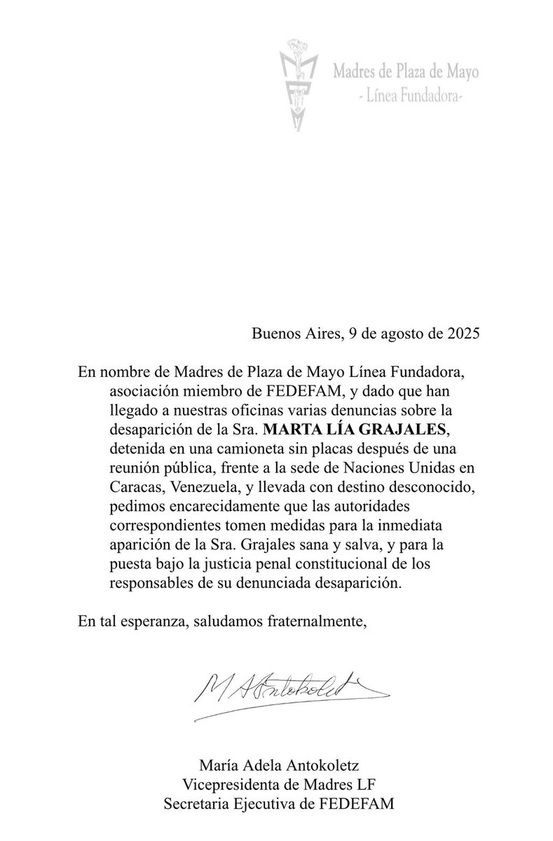 BHP_Vnzla's tweet image. La lucha histórica de las mujeres en Argentina representadas entre otras por las Madres de Plaza de Mayo, hoy alzan su voz para pedir la libertad sana y salva de Martha Lía Grajales comprobada defensora de ddhh. @SurgentesDDHH

#BastaDeRepresión 
#LiberenAMarthaLía