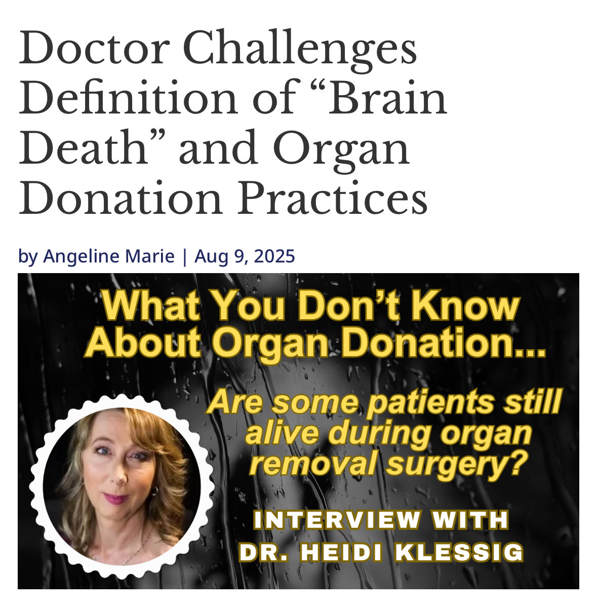 Thank you to Angeline Marie and Truth Seekers for this in-depth interview about the controversies surrounding organ procurement! 
yournews.com/2025/08/09/373…