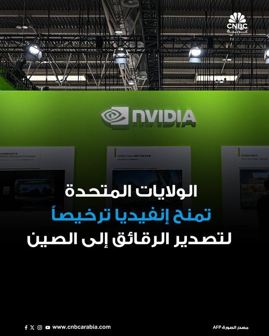 وزارة التجارة الأميركية بدأت إصدار تراخيص لشركة إنفيديا لتصدير رقائقها H20 إلى الصين، مما يزيل عقبة كبيرة أمام وصول الشركة الرائدة في مجال الذكاء الاصطناعي إلى سوق رئيسية 