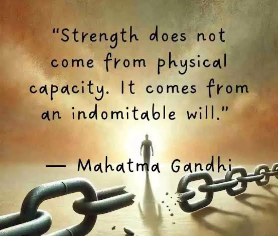 Strength does not come from physical capacity, it comes from an indomitable will 😊

#positive #mentalhealth #mindset #joytrain #successtrain #quotes #thinkbigsundaywithmarsha #thrivetogether