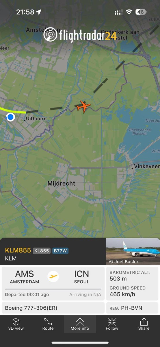 22:00 uur 85DB ! Gestart van de Aalsmeerbaan op de verkorte baan. Moet kunnen toch? <a href="/KLM/">KLM</a> <a href="/LVNL/">LVNL</a>