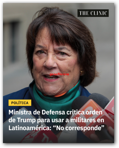 1. TRUMP está "muy" preocupado por los reproches de la ministro DELPIANO.
2. DELPIANO, ¿ud defiende al criminal-narco-ladrón de MADURO q cuestiona las acciones del presidente de USA en contra de la plana mayor de organizaciones narco-criminales venezolanas?