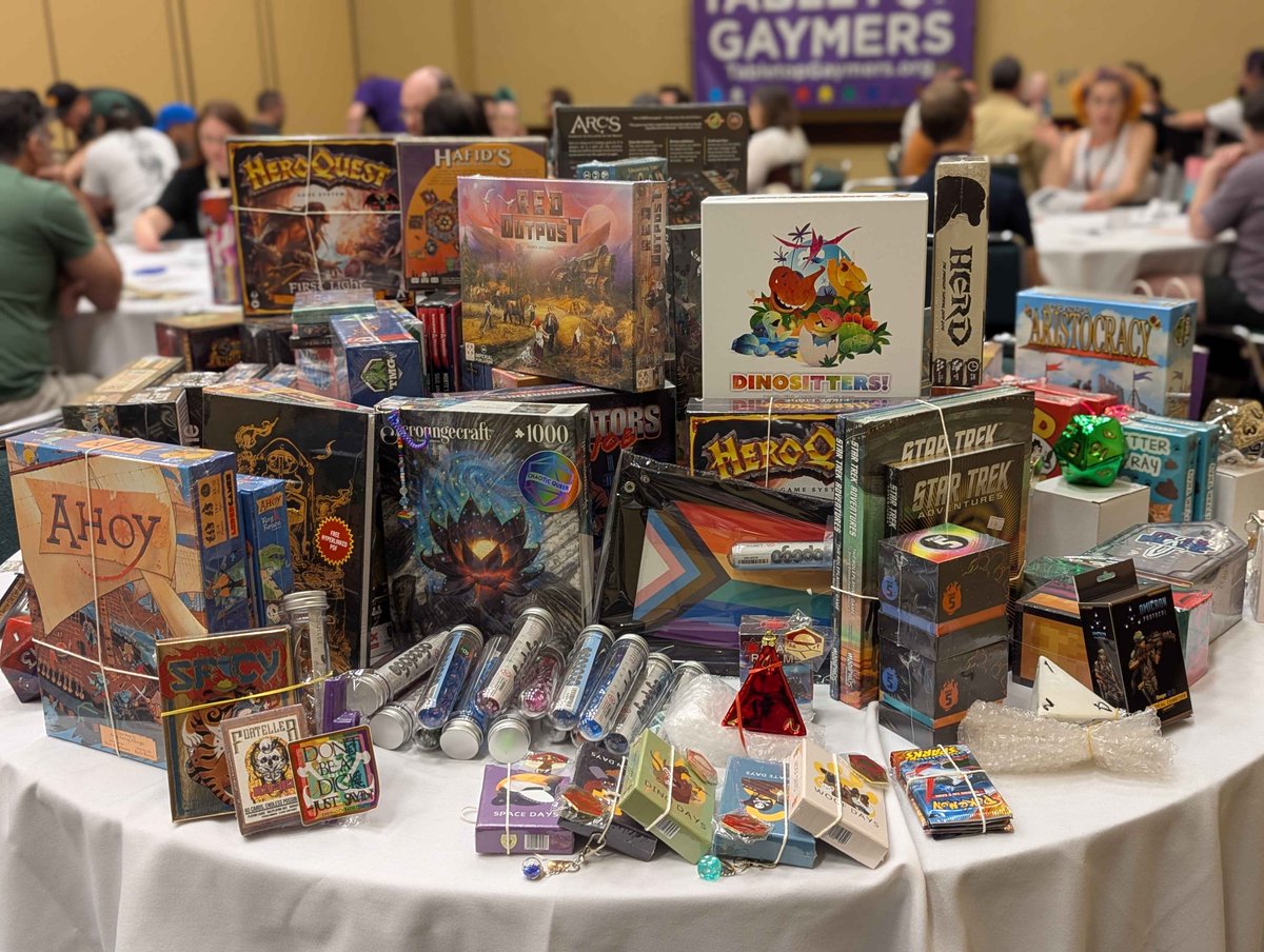 So many companies gave us games and swag to give away as prizes to our attendees at <a href="/Gen_Con/">Gen Con</a>! Thank you all so much! We appreciate your support! And thank you to everyone who registered your ribbon to get entered into the giveaway!
