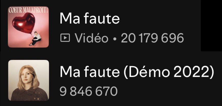 Les deux versions de « Ma faute » cumulent désormais plus de 30 millions de streams sur Spotify ✨
(30 026 366)