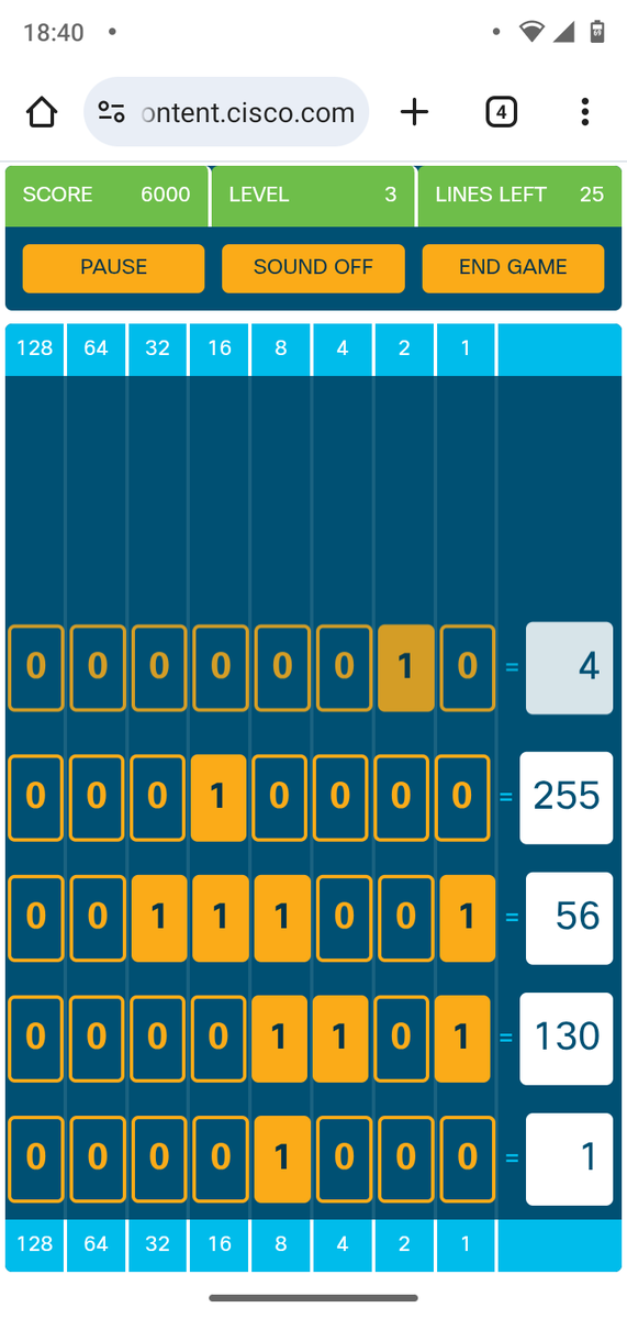 masterhun1's tweet image. Play CISCO's Binary Game 
Link: learningcontent.cisco.com/games/binary/i…
#binary #coding #apcomputerscienceprinciples #computerscience