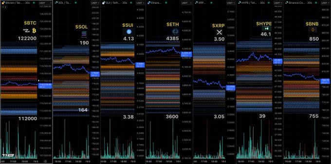 Liquidation levels chart for BTC, SOL, ETH, and more