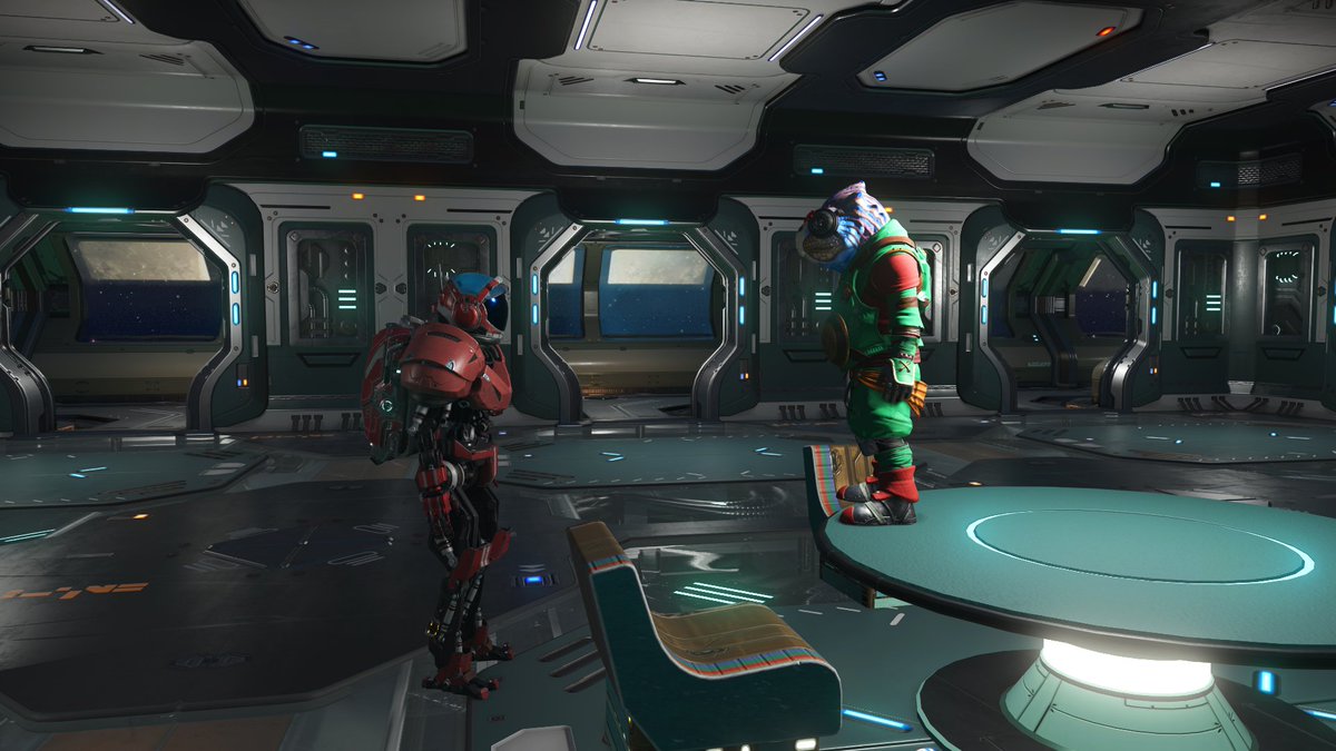 SalesGek Ritvikka not happy with Khuhkha exhibition assignments. Is give loud speech and smelly protest. Korvax and Vy'keen crew walked out. Khuhkha remain to listen. Is respectful.

SalesGek Ritvikka will depart at next system after clean table.

#freighterlife in #NoMansSky 🤣