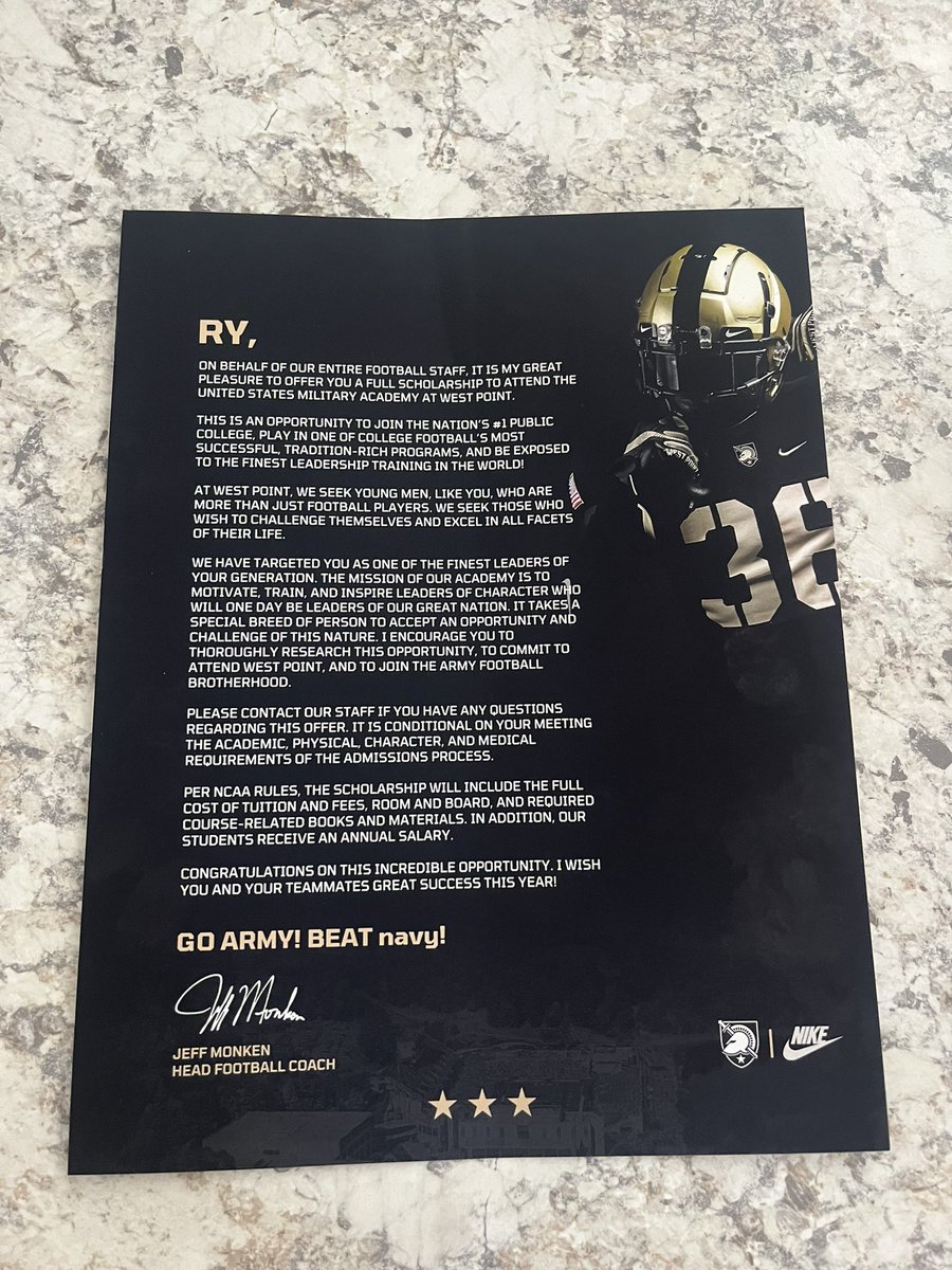 Ry Reed (@ryreed_2) on Twitter photo Thank you <a href="/ArmyWP_Football/">Army Football</a> for the Official Offer! #AGTG
<a href="/MikeViti/">Mike Viti</a> <a href="/CoachJeffMonken/">Jeff Monken</a> <a href="/Coach_romero18/">Dane Romero</a> <a href="/reeds340/">RYCORE ATHLETICS</a> <a href="/CoachReed13/">Mike Reed</a> Thank you <a href="/ArmyWP_Football/">Army Football</a> for the Official Offer! #AGTG
<a href="/MikeViti/">Mike Viti</a> <a href="/CoachJeffMonken/">Jeff Monken</a> <a href="/Coach_romero18/">Dane Romero</a> <a href="/reeds340/">RYCORE ATHLETICS</a> <a href="/CoachReed13/">Mike Reed</a>