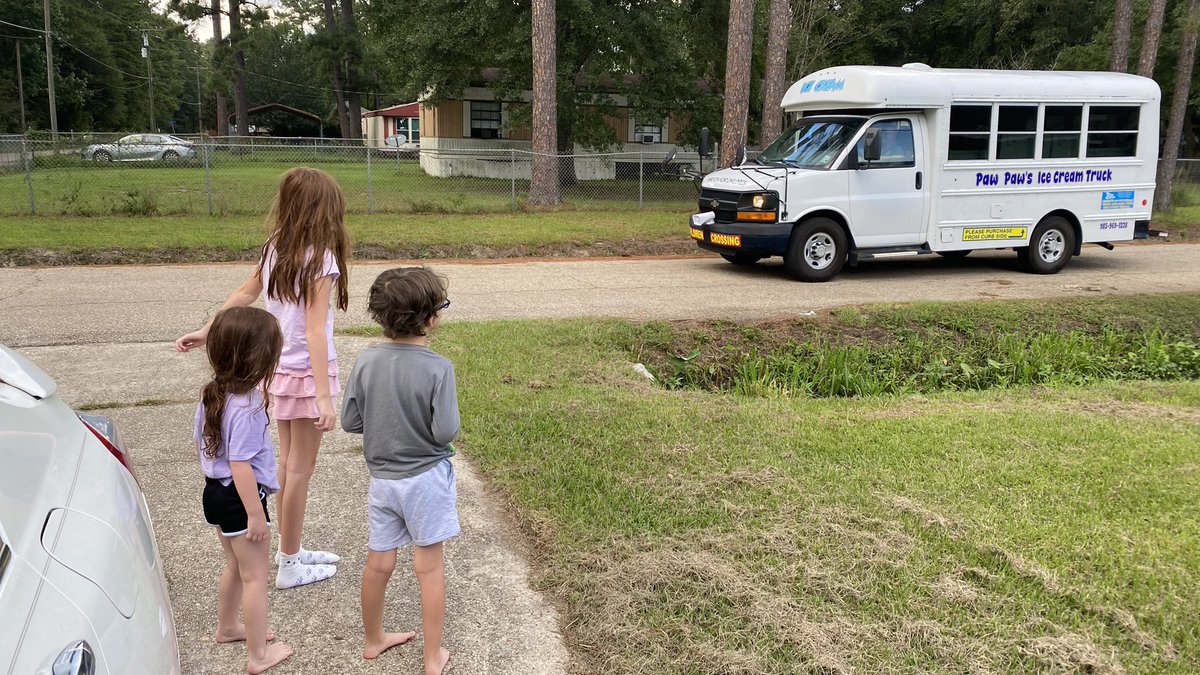 YO!

The kids have never even seen anything like this, and I stepped outside to go pick up dinner, heard the tune down the street, and ran back in to grab them. 

This is super exciting, as a parent. 
Asked him how long he’d been doing this, he said he just started Wednesday.