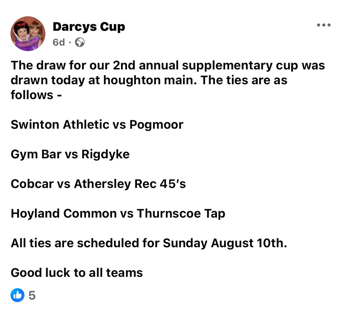 🏆 Darcys Cup fixtures for Sunday 10th August
#BarnsleySunday <a href="/NonLeagueFix/">NonLeagueFixtures</a>