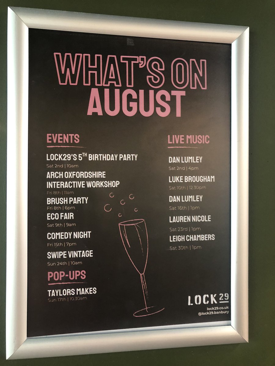 Lock 29 in Banbury is a favourite place of mine (gives me Brooklyn/NYC vibes, but in a very British way!) and regularly has live music, with usually a solo acoustic artist every weekend. 
👉 Coming up this month are Luke Brougham, Dan Lumley, Lauren Nicole and Leigh Chambers 🎵