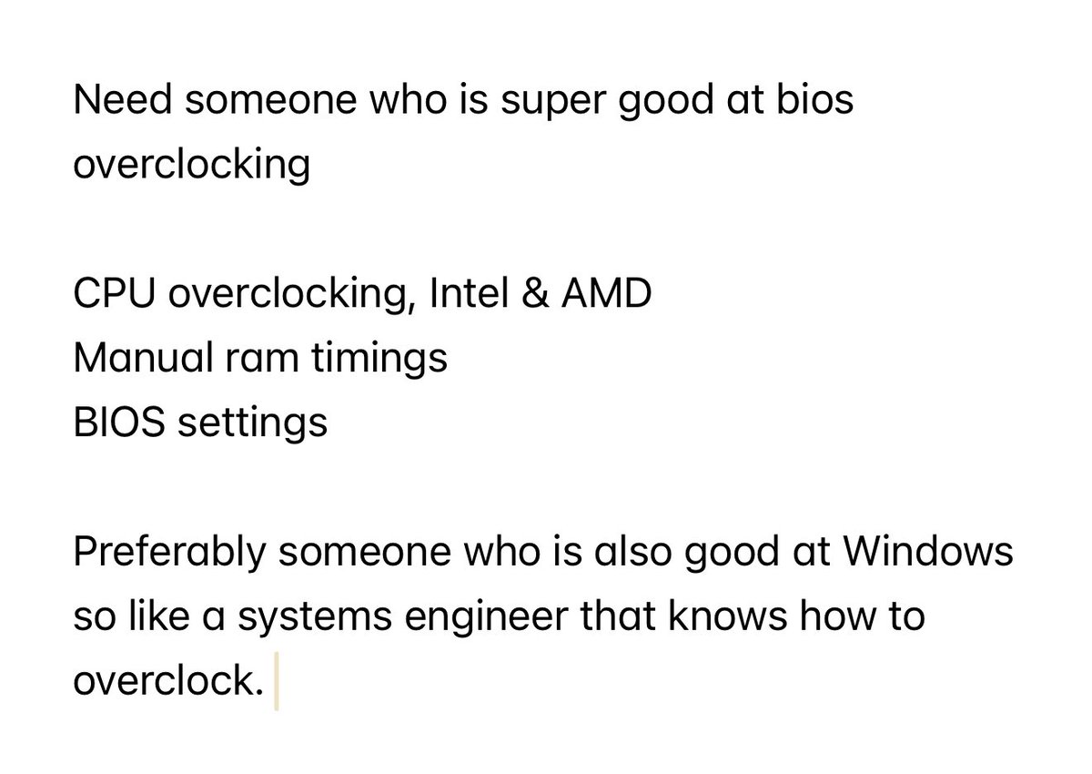 My new PC optimizer that I was extremely proud of has decided to get a job in finance where he has a masters degree

So I now need a new worker preferably a systems engineer or software engineer that knows BIOS overclocking 

Even if all you know is BIOS please still reply