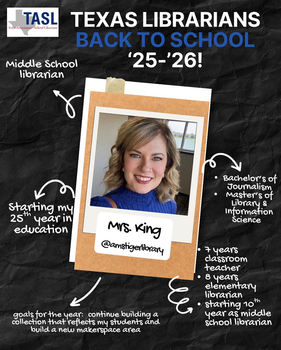 AMS Library (@amstigerlibrary) on Twitter photo Meet your librarian! I’m so excited to welcome students back this week. See you soon! <a href="/HumbleISD_AMS/">Atascocita Middle School</a> Meet your librarian! I’m so excited to welcome students back this week. See you soon! <a href="/HumbleISD_AMS/">Atascocita Middle School</a>