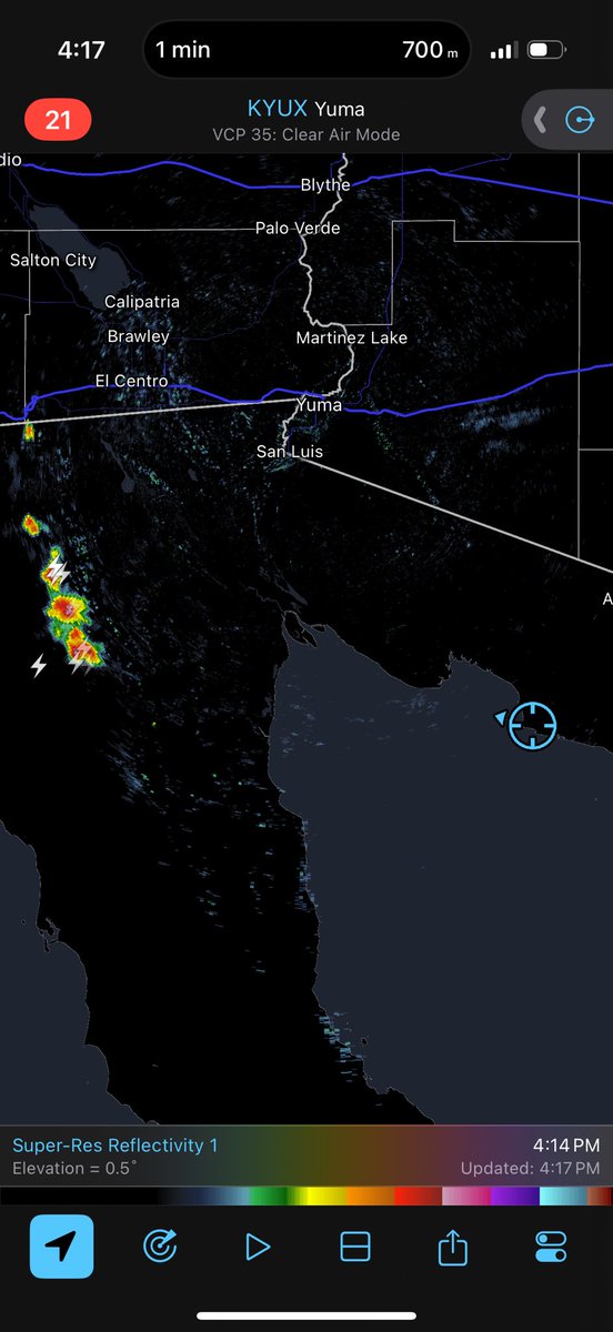 Road west is temporarily closed but can still see some fairly impressive thunderstorms over the Sierra de Juarez west of Mexicali, BC