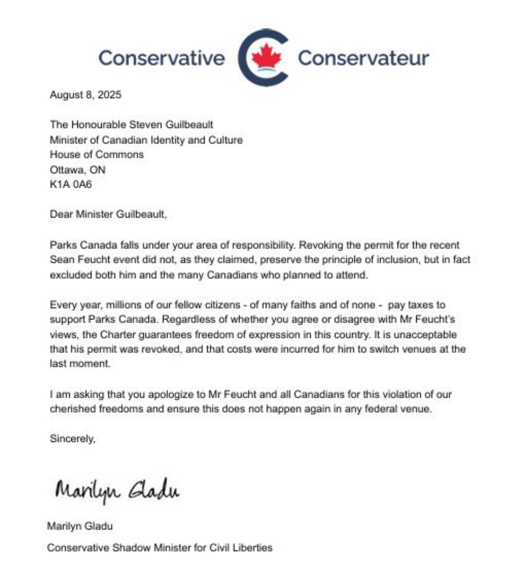 Jinglai He ๐จ๐ฆ (@jinglaihe) on Twitter photo Conservative MP Marilyn Gladu calls on Steven Guilbeault to APOLOGIZE to Christian singer <a href="/seanfeucht/">Sean Feucht</a> for the government's many egregious attempts to ban his concerts.
More of this please. Conservative MP Marilyn Gladu calls on Steven Guilbeault to APOLOGIZE to Christian singer <a href="/seanfeucht/">Sean Feucht</a> for the government's many egregious attempts to ban his concerts.
More of this please.