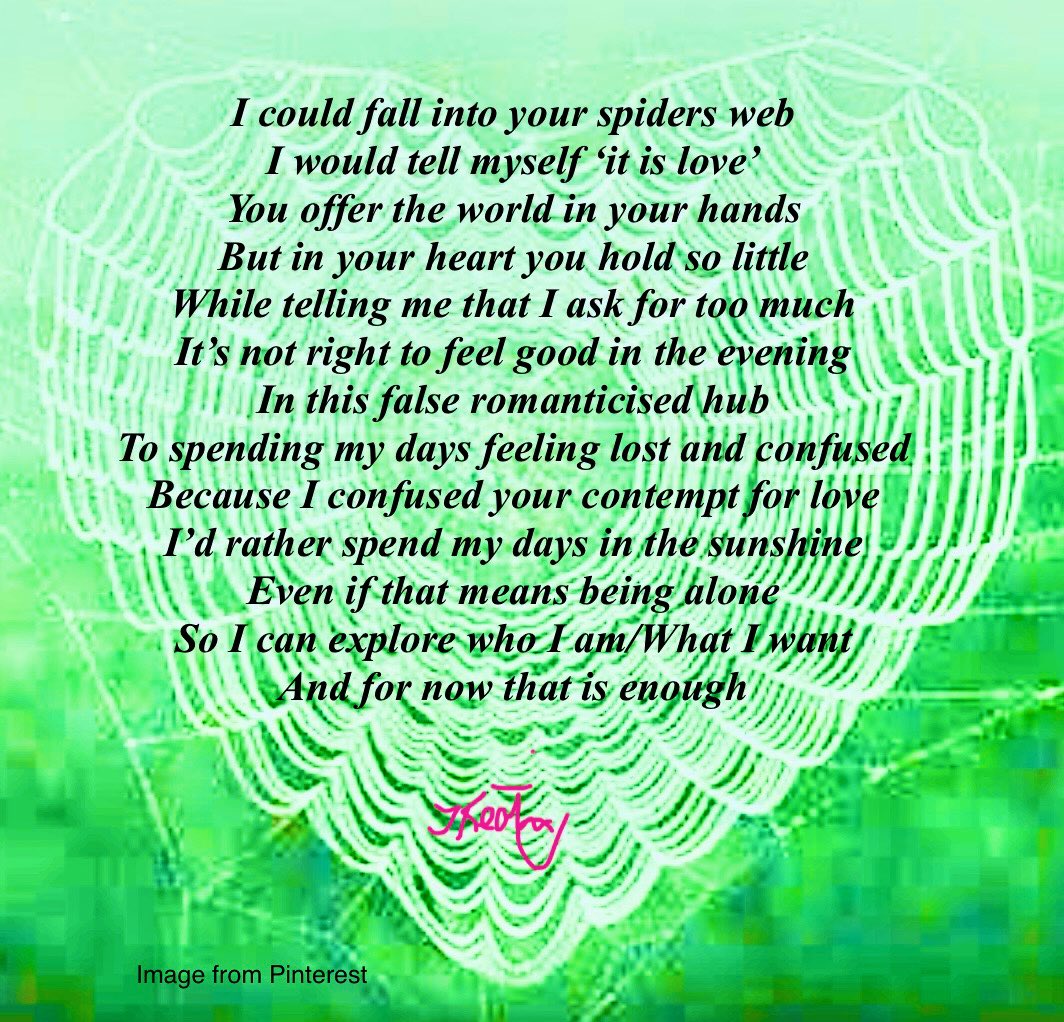 TracyKs742's tweet image. #vss365 #spider #spidersweb 

For everyone who has been in a romantic relationship and known deep inside that  it wasn’t right but were afraid of being alone
