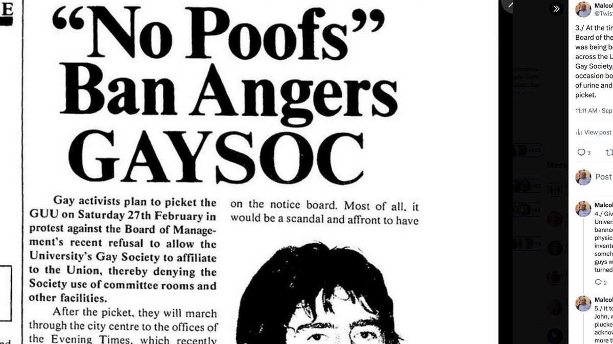 Malcolm Clark (@twisterfilm) on Twitter photo 1./ 🧵Solidarity with <a href="/ThePosieParker/">Kellie-Jay Keen</a> and <a href="/StandingforXX/">Let Women Speak Official</a> after they were banned from Glasgow University Union. I know how that feels. Many years ago the GUU banned the University's Gay Society of which I was the Chair from its premises. When we picketed the GUU we were attacked. 1./ 🧵Solidarity with <a href="/ThePosieParker/">Kellie-Jay Keen</a> and <a href="/StandingforXX/">Let Women Speak Official</a> after they were banned from Glasgow University Union. I know how that feels. Many years ago the GUU banned the University's Gay Society of which I was the Chair from its premises. When we picketed the GUU we were attacked.