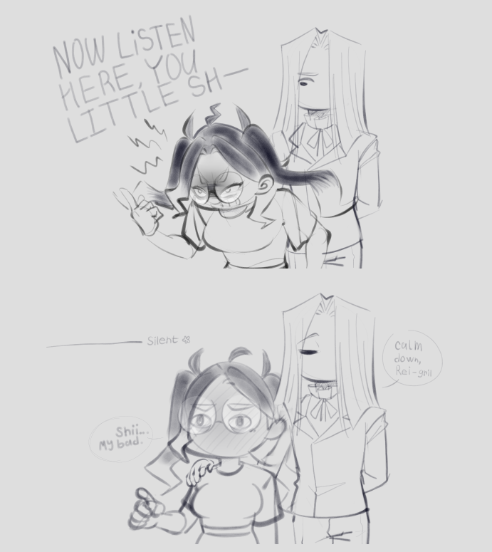In my opinion, they are that duet where one has problems with aggression, and the other calms the partner.

So, Rei, after Pegasus asked her to calm down, immediately fulfills his request and blushes with shame.