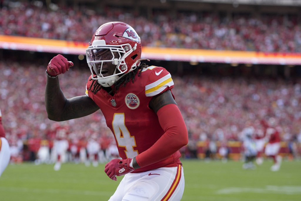 wagerhubbets's tweet image. 4.12 – Rashee Rice (WR)
When he played last year, he was on a 30%+ target share pace — Patrick Mahomes’ go-to WR. There’s off-field and injury risk, but the ceiling is massive.
