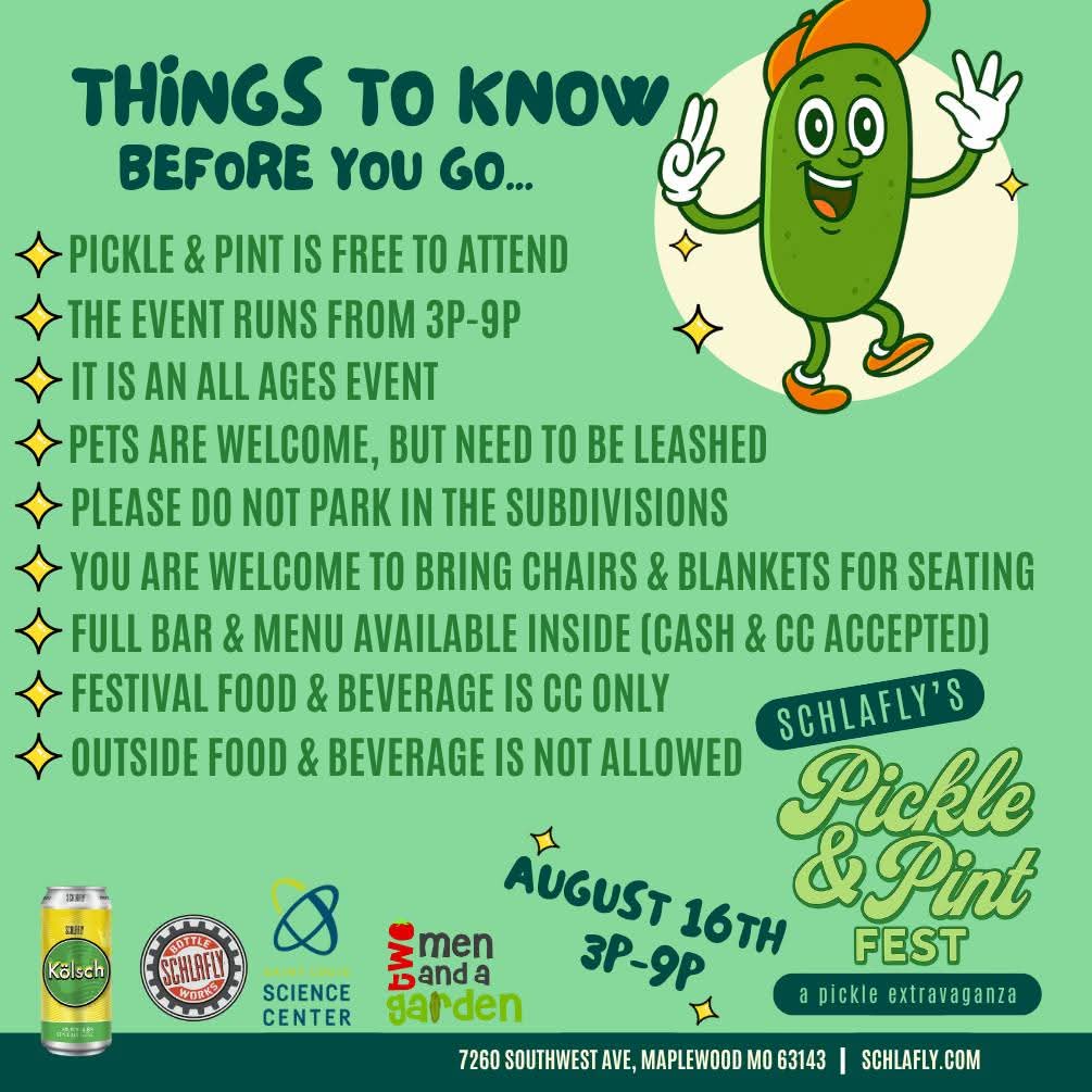 Schlafly Beer (@schlafly) on Twitter photo 🚨SATURDAY⚠️ Aug. 16th is #Schlafly's first annual Pickle & Pint Fest!
We are super stoked for this *new* festival <a href="/Schlafly/">Schlafly Beer</a> Bottleworks. Come out for all things pickle 🥒 and pint 🍺! More info at:
schlafly.com/events/pickle-… 🚨SATURDAY⚠️ Aug. 16th is #Schlafly's first annual Pickle & Pint Fest!
We are super stoked for this *new* festival <a href="/Schlafly/">Schlafly Beer</a> Bottleworks. Come out for all things pickle 🥒 and pint 🍺! More info at:
schlafly.com/events/pickle-…