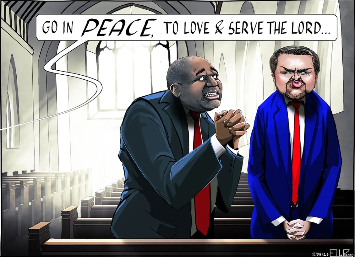 Today's Sunday Times cartoon, depicting David Lammy &amp; JD Vance, by Ella Baron