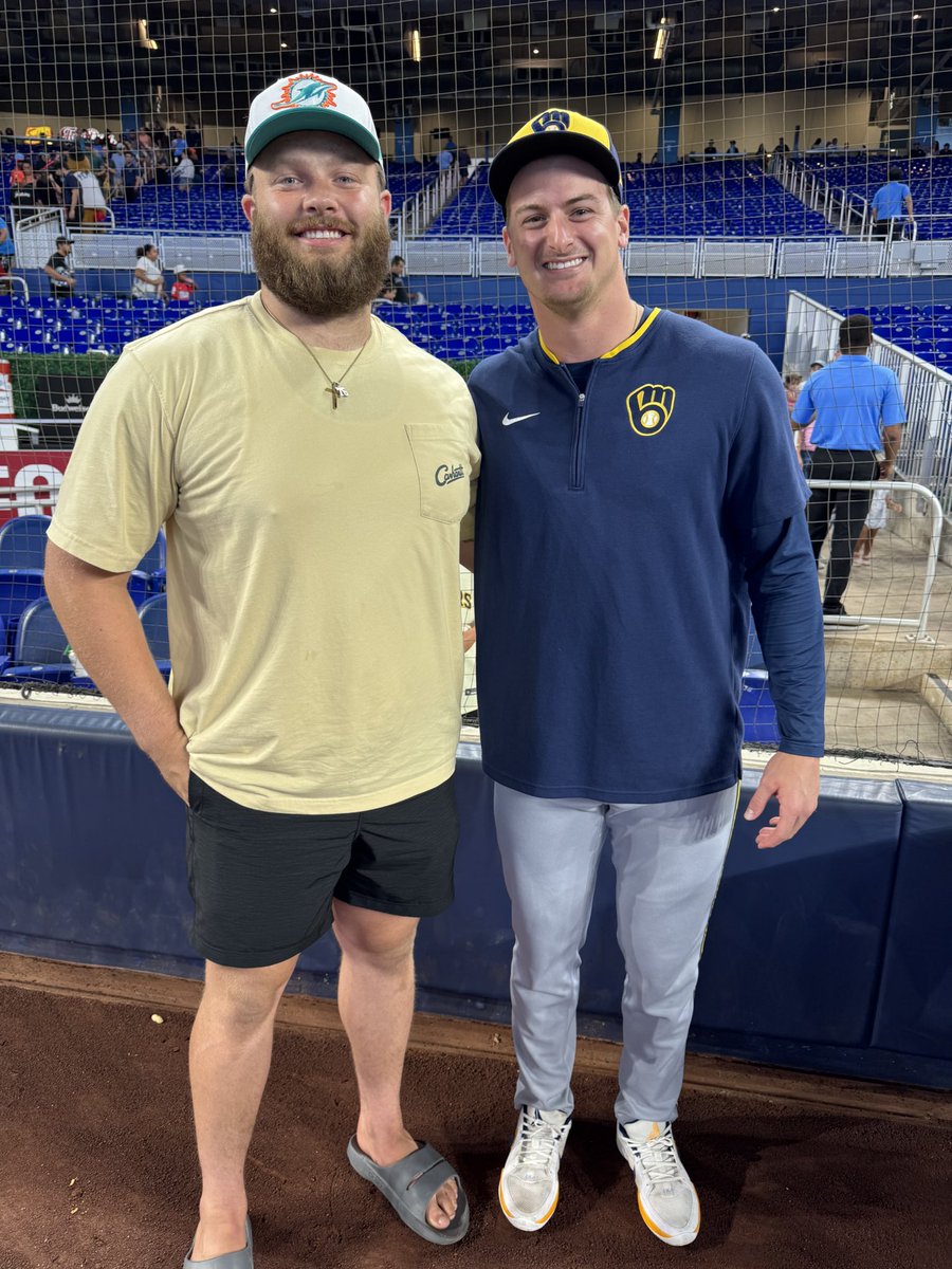 Trojan Football (@cgtrojanfb) on Twitter photo Get your DVRs ready tomorrow. <a href="/AddisonWest1/">Addison West</a> playing Center for the Miami Dolphins at Chicago, while teammate <a href="/QuinnPriester/">Quinn Priester</a> pitches for the first place Milwaukee Brewers. Teammates from our 2018 State Championship playing at the highest level on the same day! Unbelievable! Get your DVRs ready tomorrow. <a href="/AddisonWest1/">Addison West</a> playing Center for the Miami Dolphins at Chicago, while teammate <a href="/QuinnPriester/">Quinn Priester</a> pitches for the first place Milwaukee Brewers. Teammates from our 2018 State Championship playing at the highest level on the same day! Unbelievable!