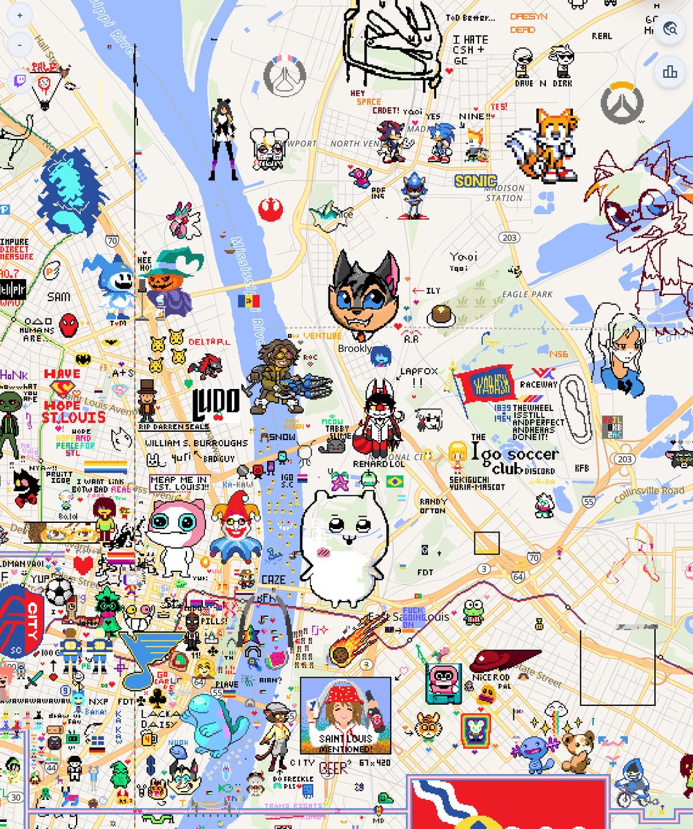 My contribution to Wplace (The Rocky). Thanks to <a href="/Battlefield1011/">BATTLEFIELD 101 🇺🇦</a> and <a href="/RaygunvsZombi/">Seth Morgan (Raygun)</a> for helping me color him!

Find him in St.Louis!

#Wplace #LackadaisyRocky #Lackadaisy