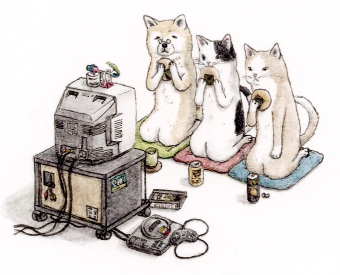 『テレビに釘付け』 #猫 #cat #イラスト #過去絵