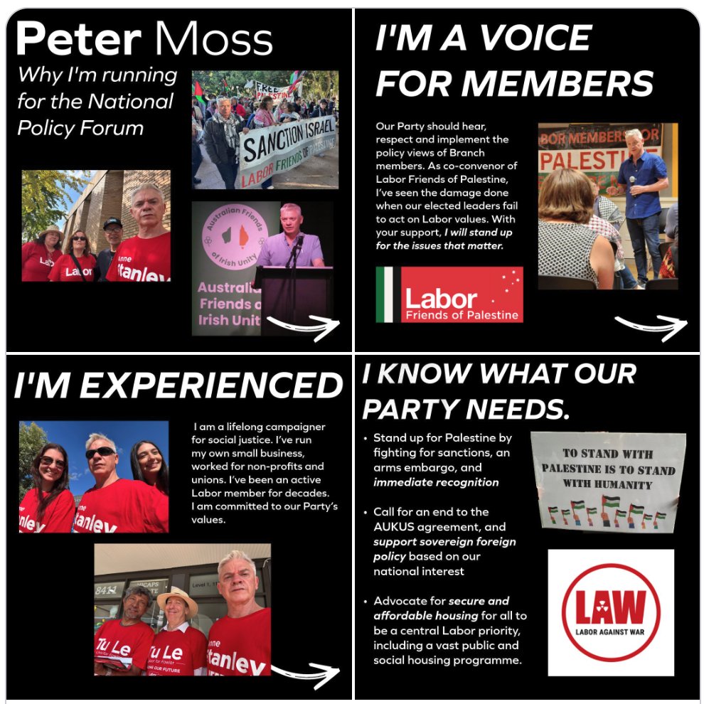 Labor Against War (@labagainstwar) on Twitter photo Labor Against War in NSW is endorsing Peter Moss <a href="/petemoss_au/">Peter Moss</a> for National Policy Forum. Voting opens at noon on Monday.
Peter is a founding member of LAW and will campaign for the ALP to end the AUKUS agreement.
Vote 1 Peter Moss and make sure you number every other box. Labor Against War in NSW is endorsing Peter Moss <a href="/petemoss_au/">Peter Moss</a> for National Policy Forum. Voting opens at noon on Monday.
Peter is a founding member of LAW and will campaign for the ALP to end the AUKUS agreement.
Vote 1 Peter Moss and make sure you number every other box.