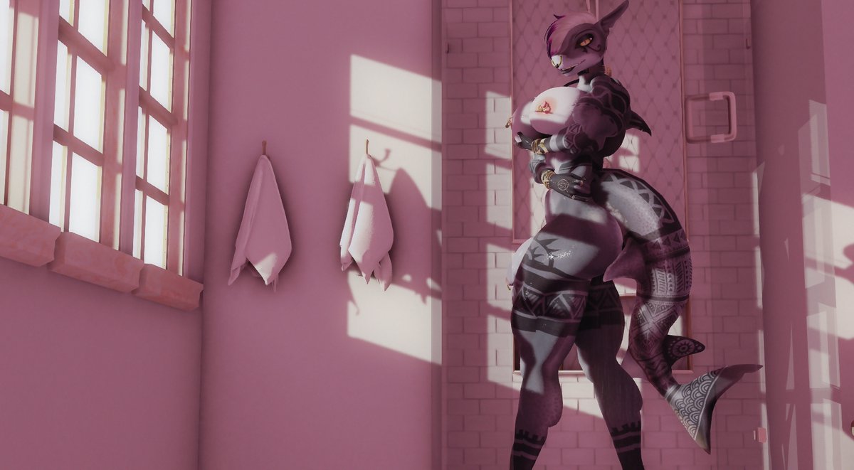 An old photo of my shark that my friend Spooky did a while back. Care to help her dry off, or are you looking to get more wet?~

(If I find their @, I'll link it in the comments ;w;)