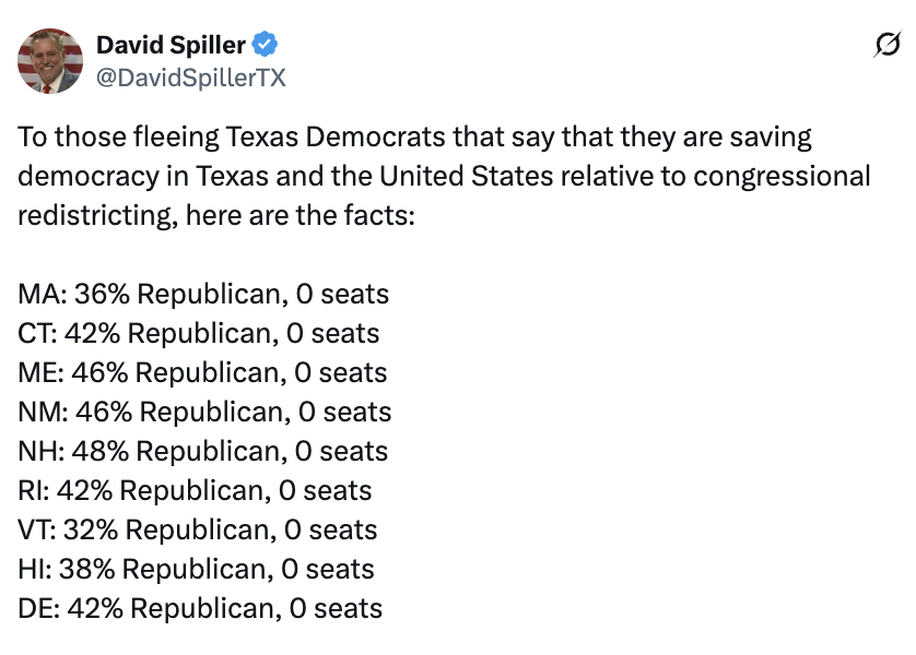 Slight issue with your little talking point here, David...

By your own metric, Republicans are worse.

OK: 38% Democrat, 0 seats
AR: 36% Democrat, 0 seats
IA: 45% Democrat, 0 seats
UT: 34% Democrat, 0 seats
NE: 38% Democrat, 0 seats
ID: 34% Democrat, 0 seats
MT: 45% Democrat, 0