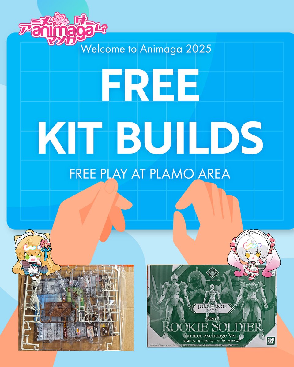 AnimagaExpo's tweet image. Free kit builds all weekend at Animaga!
 🛠 Rookie Soldier &amp;amp; Bandai Dinosaur kits
 📍 Plamo Area – hourly sessions
 🙌 No cost, no tools, no experience needed
Thanks to Hobbyco &amp;amp; Rhypla Builds ❤️

🎟 Tickets selling fast: animaga2025.eventbrite.com.au
#Animaga2025 #Plamo #FreeBuild