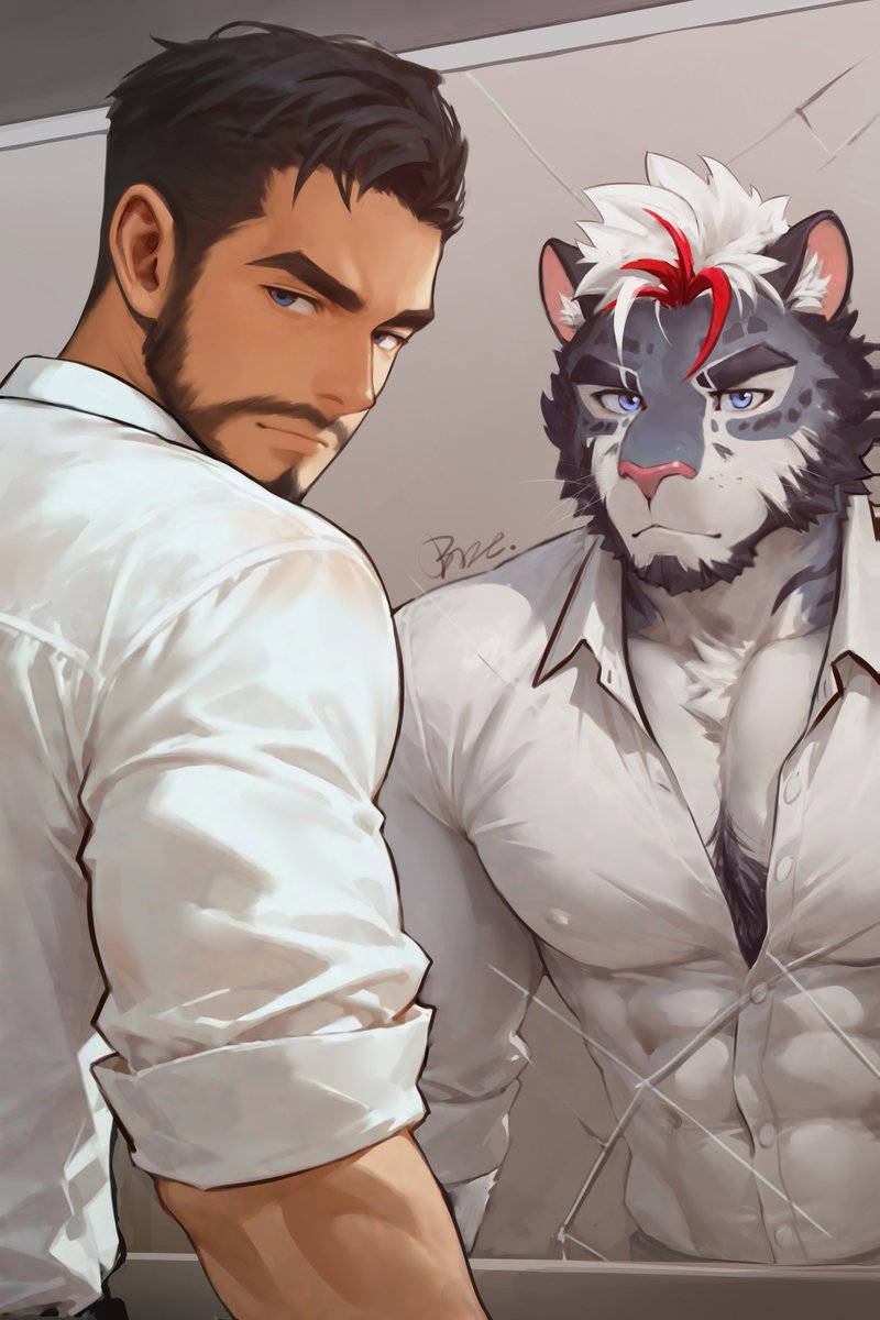 Mirror image of humans and orcs from a commission