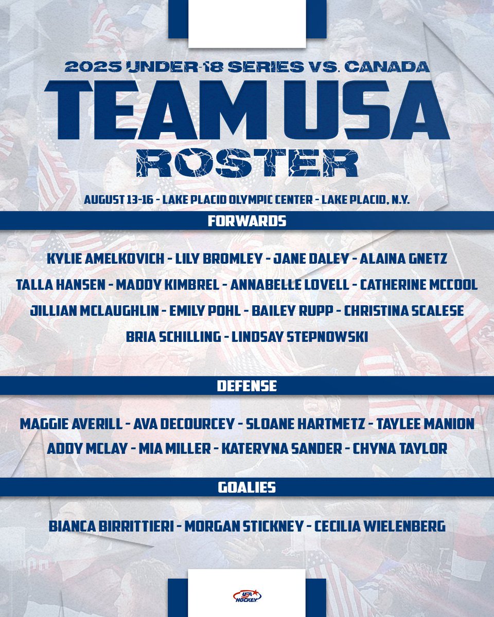 usahockey's tweet image. Introducing the 2025 U.S. Collegiate Women’s Select Team &amp;amp; Under-18 Women’s Select Team!

The teams are set to compete against Canada in the #U18Series &amp;amp; #CollegiateSeries on August 13, 14 &amp;amp; 16 in Lake Placid, New York.

Details: bit.ly/411t6EG