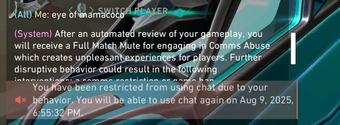 _flxck's tweet photo. @NMShimself @Impvalo @riotgames @VALORANT I get muted for mamacoco AUTOMATICALLY and this guy can say some nasty shit and gets no automute/ban.... https://t.co/ABb3mr1Hod