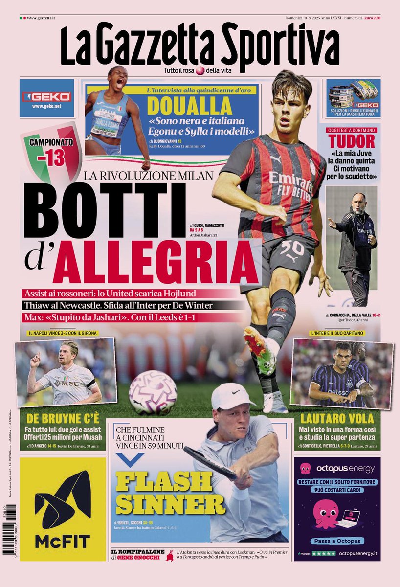 GoalItalia's tweet image. Buongiorno, le prime pagine sportive di oggi #10agosto: "Botti d'Allegria" "Kdboom" "Juve quarta? Non firmo" 📰