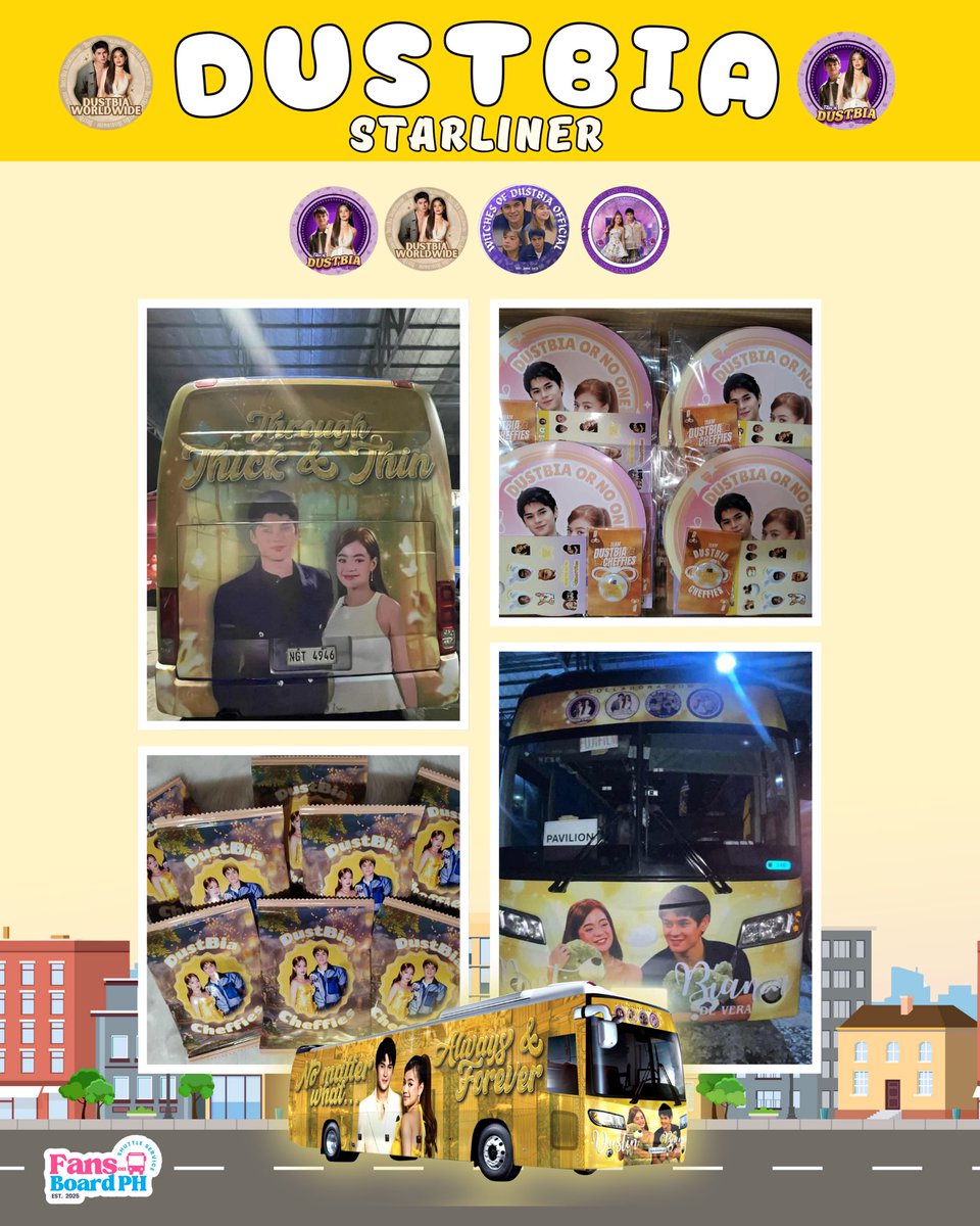 FansOnBoard_PH's tweet photo. ✨ 𝐃𝐔𝐒𝐓𝐁𝐈𝐀 𝐒𝐓𝐀𝐑𝐋𝐈𝐍𝐄𝐑 𝐈𝐒 𝐇𝐄𝐑𝐄! ✨

Here are the freebies and the bus design for our magical ride — we’re now ready to roll! 🚌💛

📍 We’re already at SM MOA — see you, Cheffies!
📸 Don’t forget to tag us and use our official hashtag:
#DustBiaStarliner #RideWithFOBPH

Let’s make this concert journey unforgettable — with freebies, fan love, and good vibes all the way to Araneta! 💜💛

🎀 Project by:
@TITASOFDUSTBIA
@DUSTBIAWWOFC1
@WitchesOfDusBia
@dustbiaintlofc 🤍💜

💫 Powered by: @FansOnBoard_PH

✨ With: @dustinyuu & @biancadeveraa

#DustBiaStarliner #FansOnBoardPH #Dustinyu #BiancaDeVera #Dustbia #PBBCollove #RideWithFOBPH