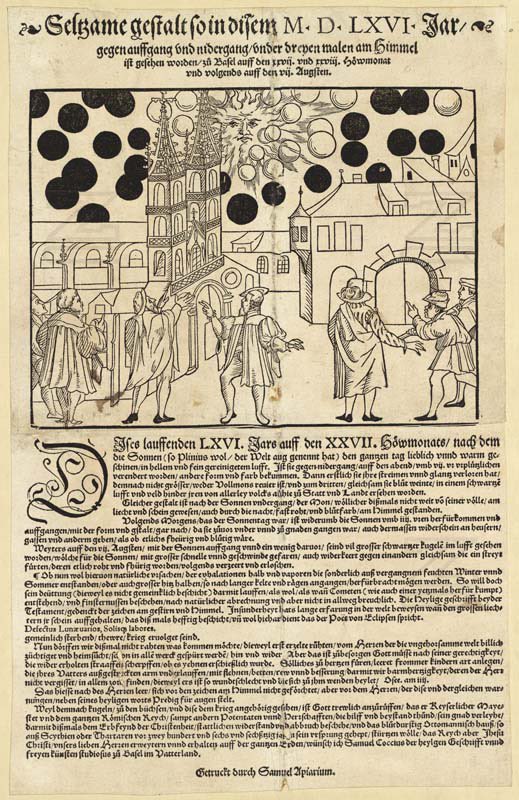 Basel August 1566. For three consecutive mornings the city awoke to an extraordinary sight at sunrise. Dark spheres filled the sky moving quickly in every direction. Some appeared to change color from black to red as if glowing from within. Many were seen to clash violently as