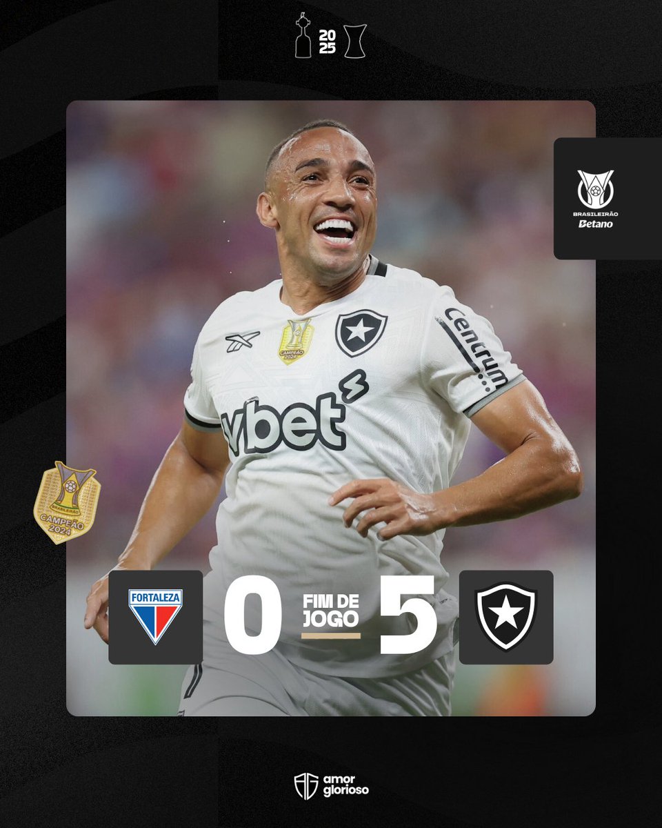 amorglorioso's tweet photo. ⏱️ | VITÓRIA E GOLEADA DO GLORIOSO! 🔥
🆚️ Fortaleza 0x5 BOTAFOGO
⚽️ Marçal (2x), Arthur Cabral, David Ricardo e Matheus Martins
#FORxBOT | #Brasileirão2025
#VamosBOTAFOGO https://t.co/IRxyYL8rIv