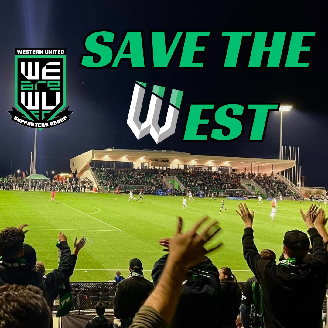 Save the West 💚🖤

<a href="/FootballAUS/">Football Australia</a> <a href="/aleaguemen/">Isuzu UTE A-League</a> <a href="/aleaguewomen/">Ninja A-League</a> <a href="/wufcofficial/">Western United FC</a> <a href="/WesternMelbGrp/">Western Melbourne Group</a> 

Read More 👇

instagram.com/p/DNHrjGJSoan/…