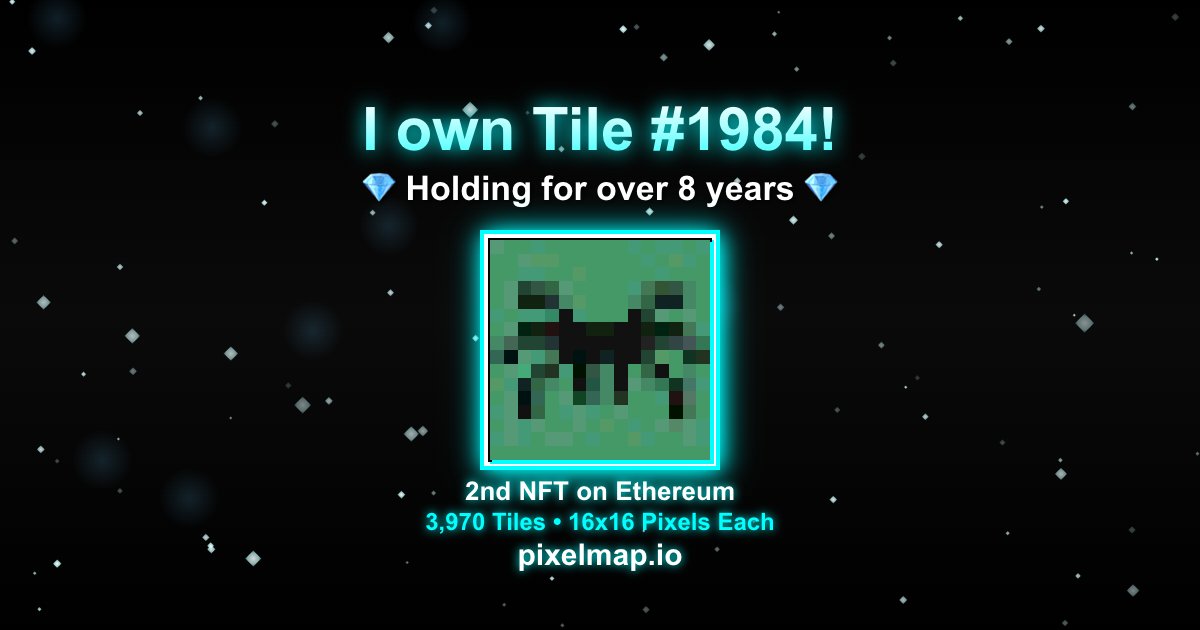 PixelMapNFT's tweet image. ...Working on a way to autogenerate images for twitter etc. for your tile at the moment via pixelmap.io, just need to improve the look of the templates, they&apos;re pretty bad :D