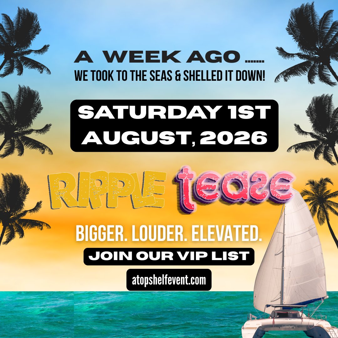A WEEK AGO… 

We took to the seas and SHELLED DOWN for Ripple X Tease 2025!

Multiple boats. 1 big link-up.
Energy from start to finish.

Now… we’re going BIGGER. LOUDER. ELEVATED.

Sign up to our VIP Mailing List to be the first to know when we launch: atopshelfevent.com