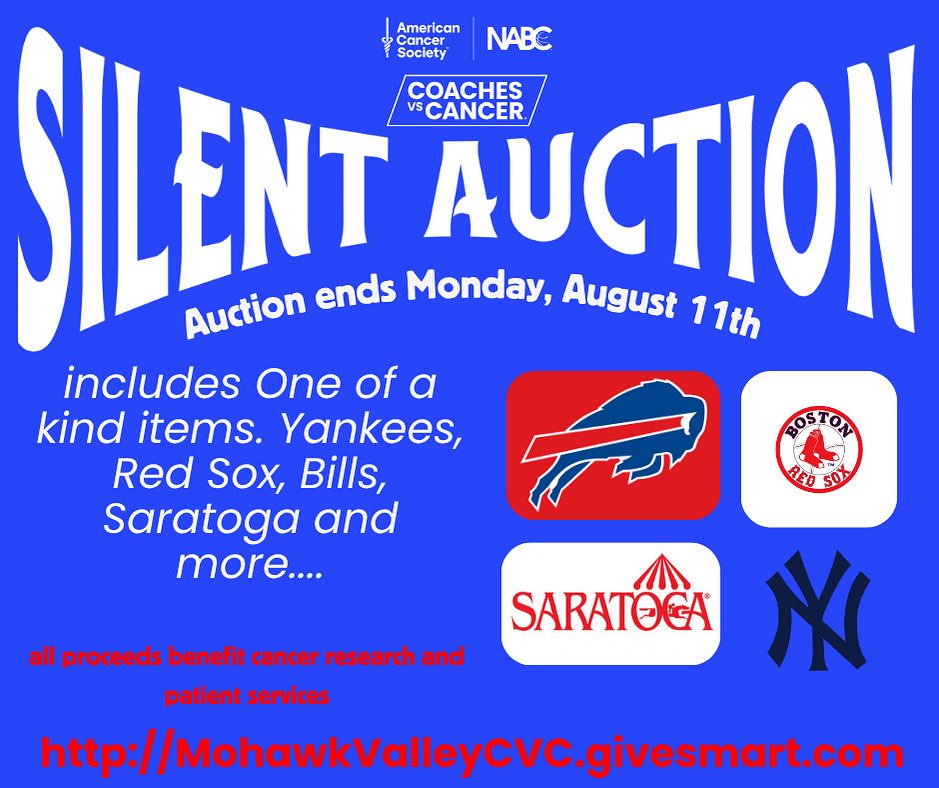 Auction Ends 5pm Monday benefitting <a href="/CoachesvsCancer/">Coaches vs. Cancer</a>!!

MohawkValleyCVC.givesmart.com