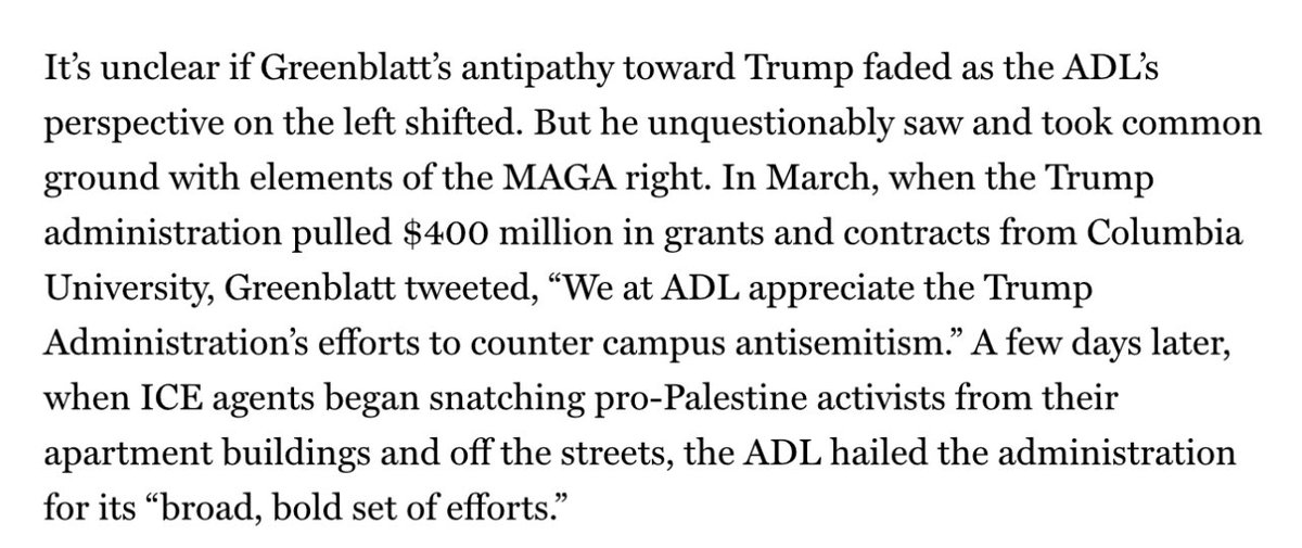 admcrlsn's tweet photo. As long as Jonathan Greenblatt remains the head of the Anti-Defamation League, it should be regarded as a deeply unserious organization — and one that is ill-equipped to deal with the very real and terrifying rise in antisemitism in the U.S. https://t.co/6XM5T813lA