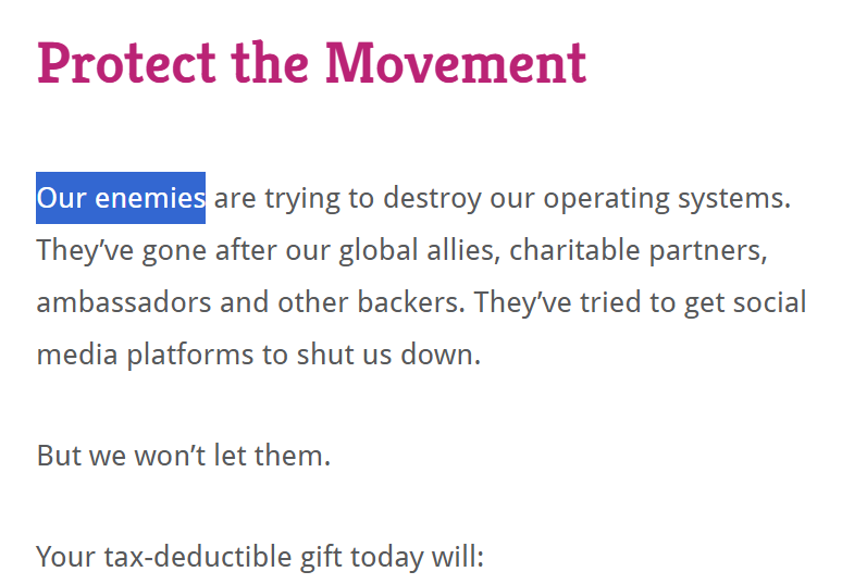 SmashJT's tweet image. ***BREAKING***
(Shared w/me via anonymous tip email)
@CollectiveShout has been caught sending out emails, labeling anyone daring to question their authoritarian approach as &quot;enemies&quot;.
That doesn&apos;t sound like something a &quot;victim&quot; would say...