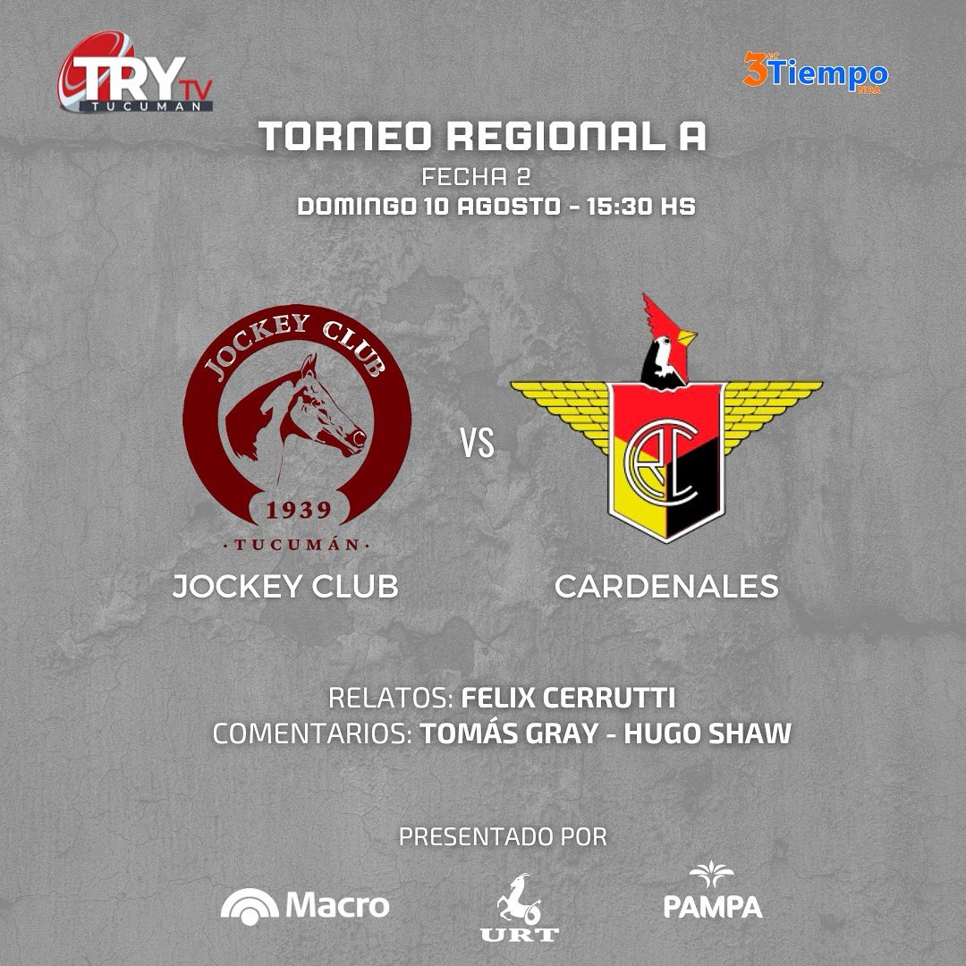 Este domingo, desde las 15:30, transmitiremos el partido de ir jugarán Jockey Club y Cardenales, por la segunda fecha del Regional. Lo podes seguir por el Canal de YouTube de TRY TV Tucumán, o desde este link: 👇🏻 

youtube.com/live/8kZvW6Otf…